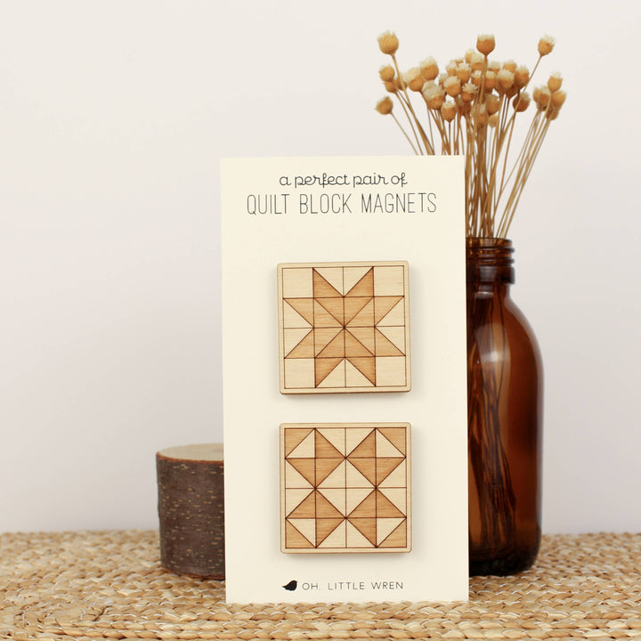 Wood Quilt Block Magnets, Set of 2