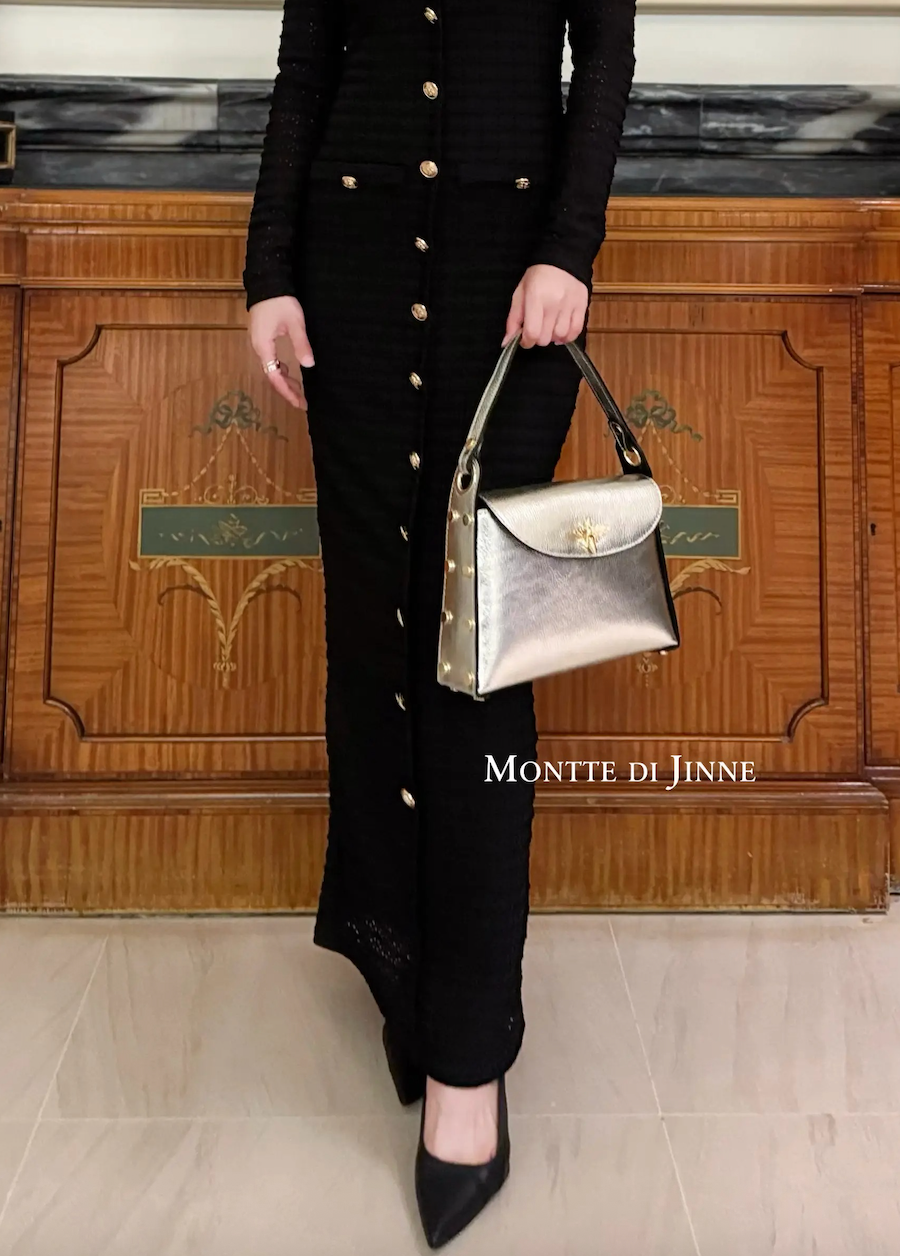 Italian Handmade Leather Top Handle Bag with Bee Emblem