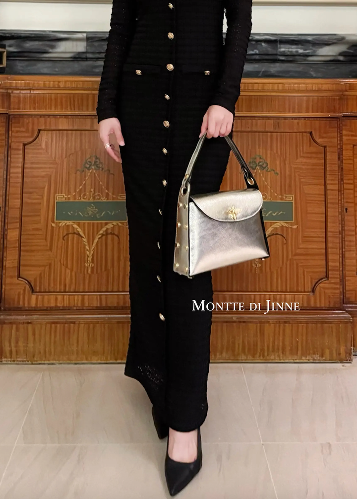 Italian Handmade Leather Top Handle Bag with Bee Emblem