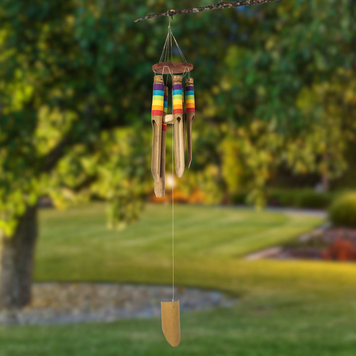 Bamboo Wind Chime with Hand Painted Rainbow Colors