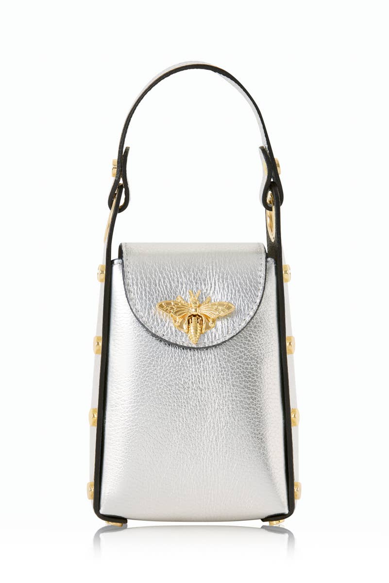 Italian Genuine Leather Mini Bee Bag with Gold Chain Strap
