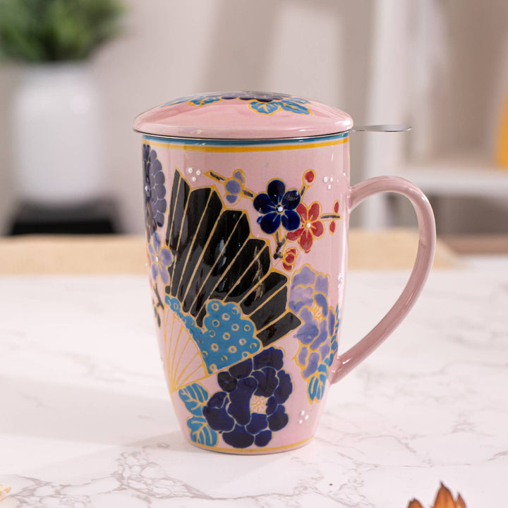 Festival Fan Design 15oz Tea Mug with Lid and Infuser
