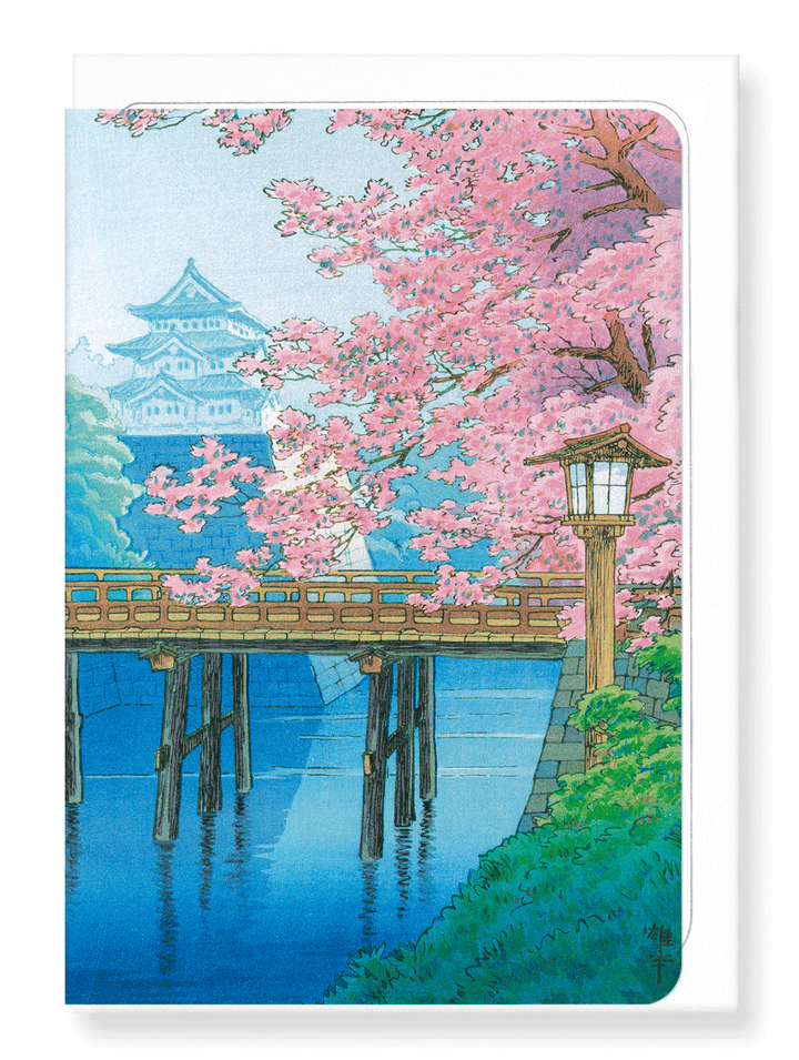 CASTLE AND CHERRY BLOSSOMS: Japanese Greeting Card