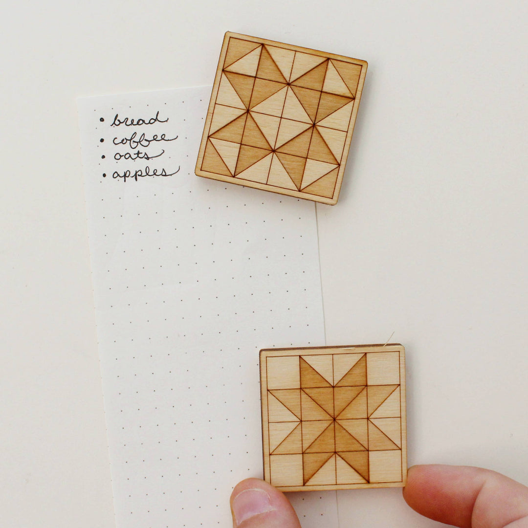 Wood Quilt Block Magnets, Set of 2