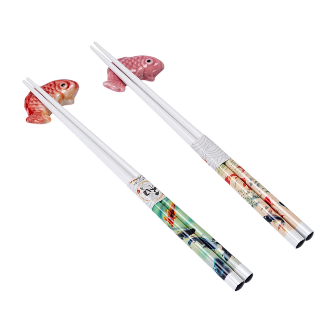 Japanese Koi Fish 2 Pair Chopsticks and Rests Set