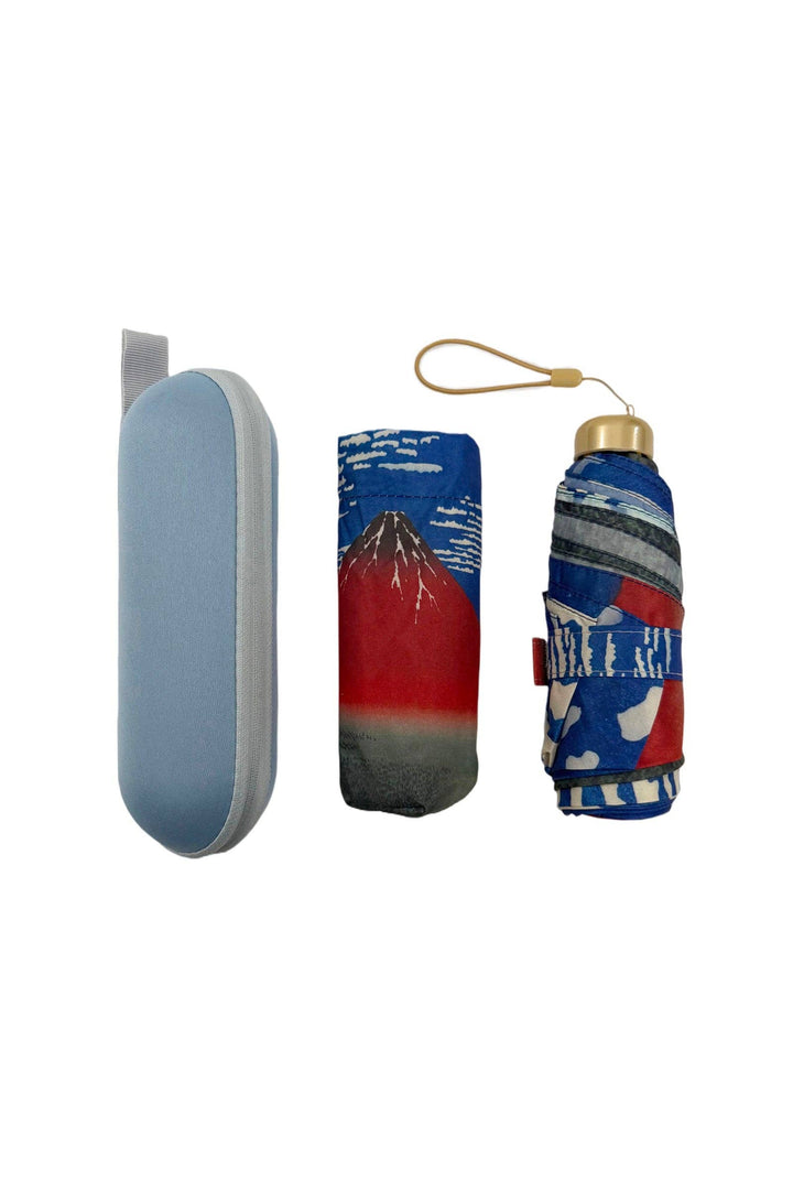 Hokusai Red Mount Fuji Umbrella with Travel Case (Mini)