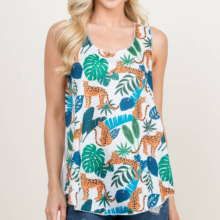 Tropical Leaf Print Graphic Tanktop