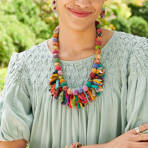 Kantha Crested Fringe Necklace