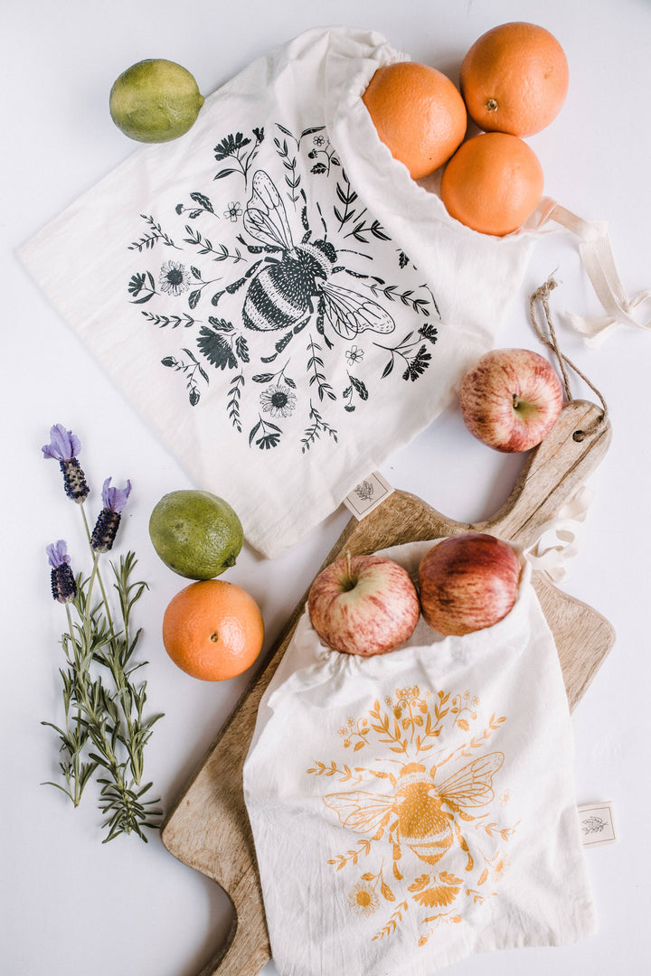 Reusable bags, set of 2 Bee Bags