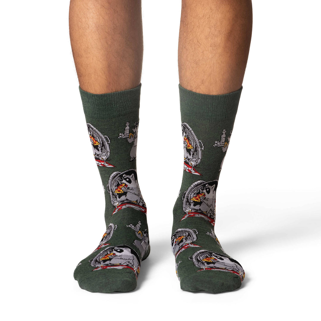 Men's Raccoon Eating Trash Socks 7-12