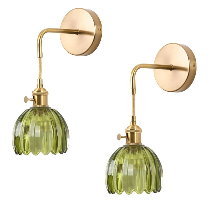 Set of 2 Rechargeable Vintage Green Tulip Wall Sconce
