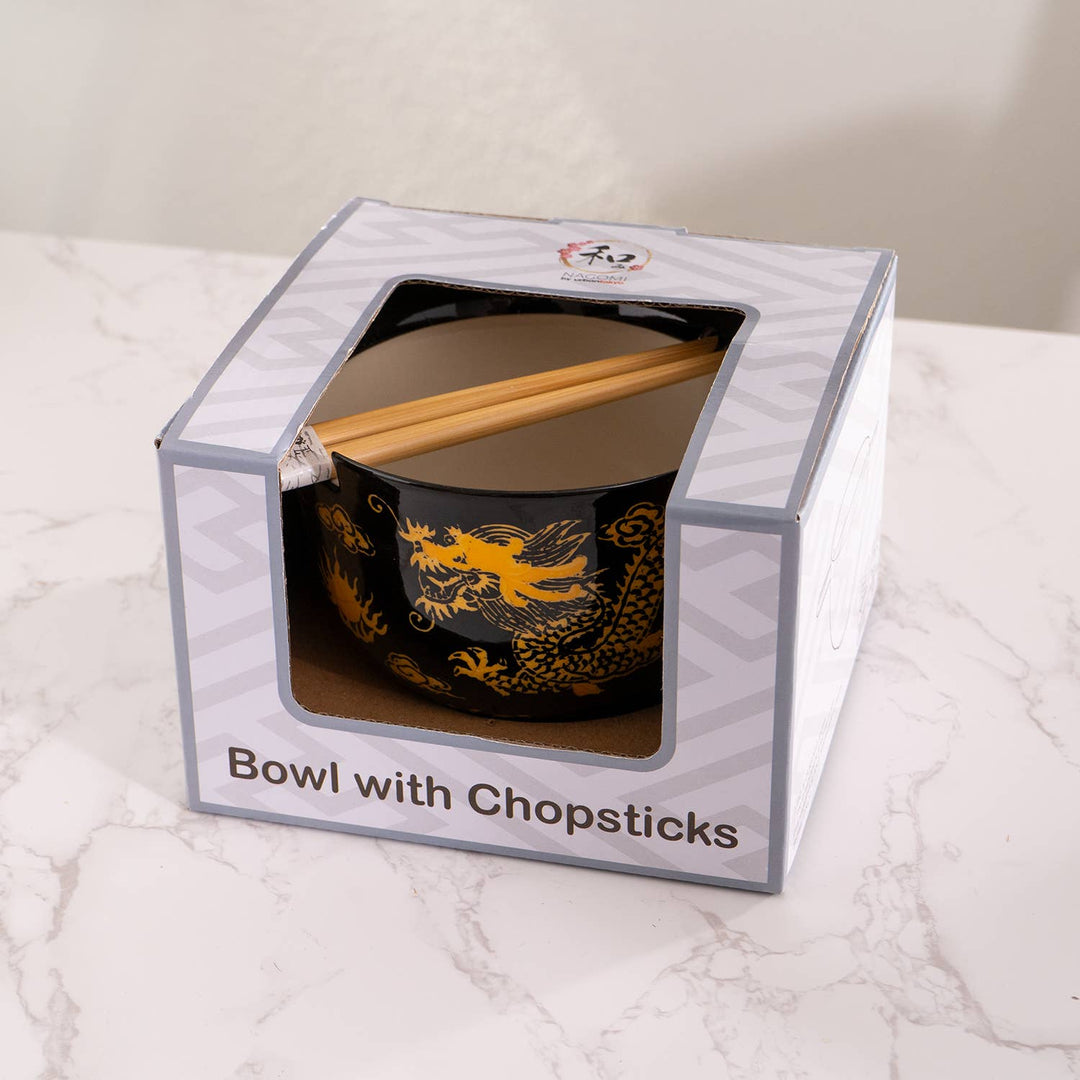 Black Dragon Design 18oz 5.25"D Bowl With Chopsticks Set