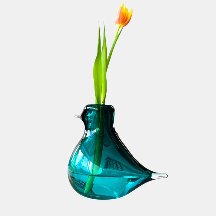 Glass Bird Turquoise Vase