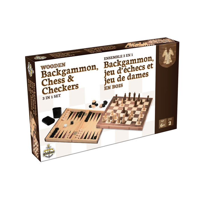 Wooden Backgammon, Chess & Checkers Set