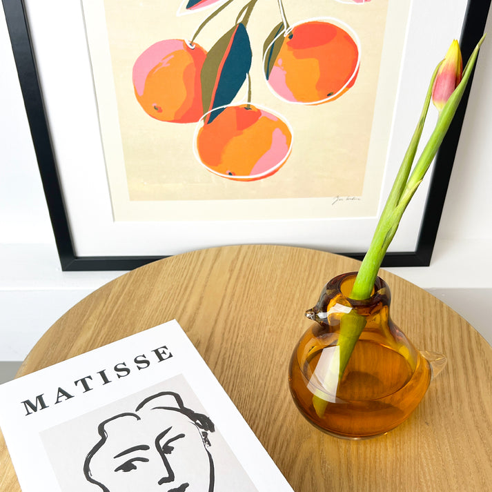 Glass Bird Amber Yellow Vase