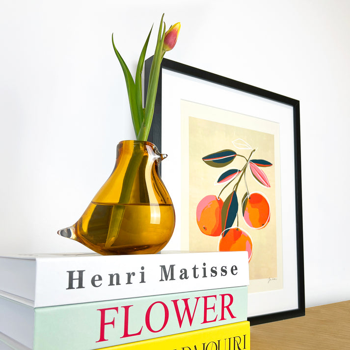 Glass Bird Amber Yellow Vase