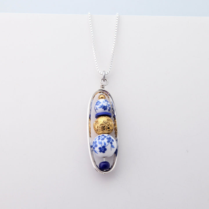 Porcelain Necklace 3 - Blue Flowers