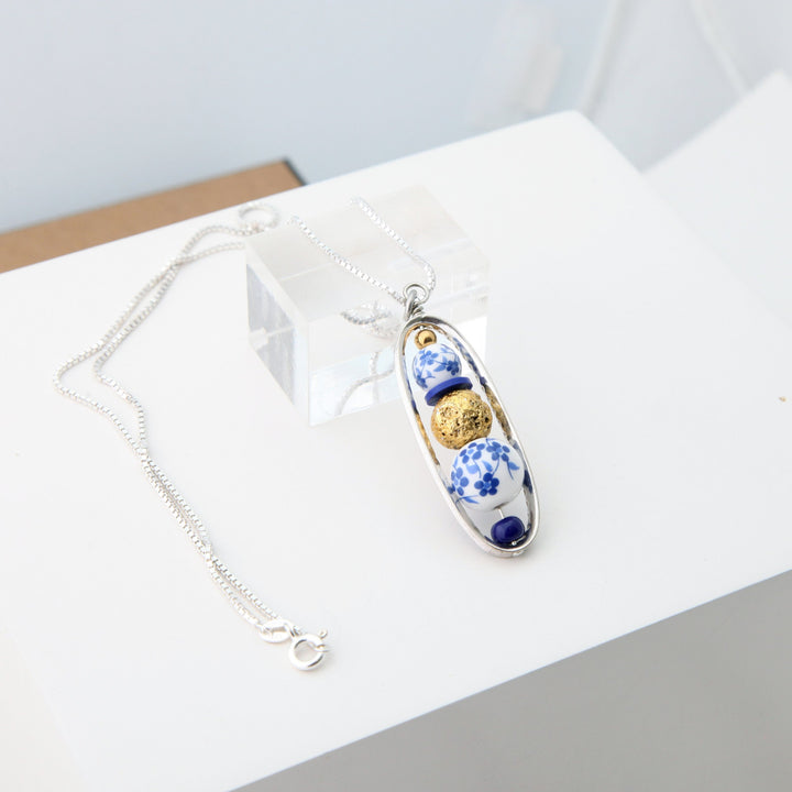 Porcelain Necklace 3 - Blue Flowers