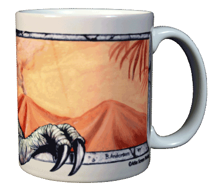 T-Rex Ceramic Mug, Orange Background