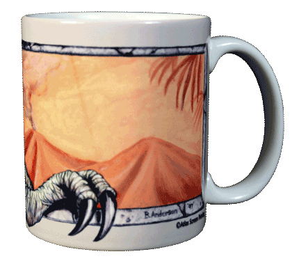 Tasse en céramique T-Rex, fond orange