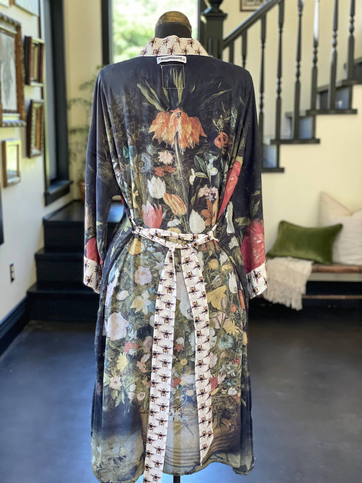I Dream In Flowers Opera Duster Kimono Robe with Bees