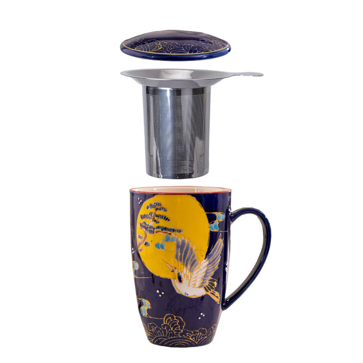 Japanese Crane Design 15oz Tea Mugs with Lid and Infuser