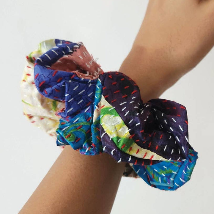 Silk Kantha Scrunchies, Set of 2