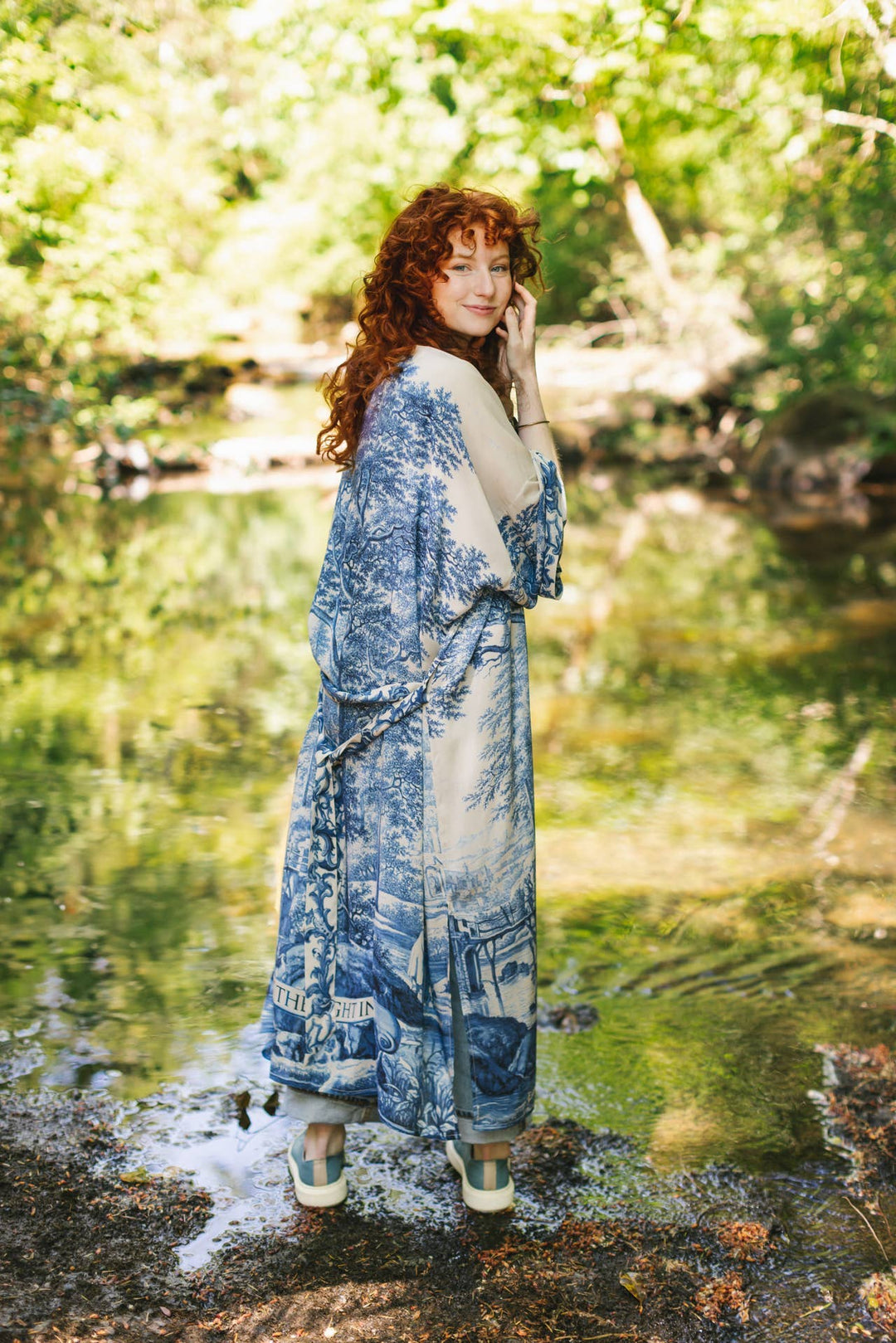 Let The Light In Opera Duster Kimono Robe w/ Delft Print