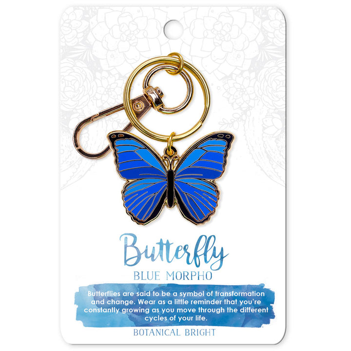 Blue Morpho Butterfly Enamel Keychain with Key Clip