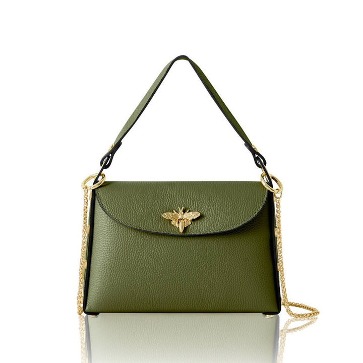 Italian Handmade Leather Top Handle Bag with Bee Emblem