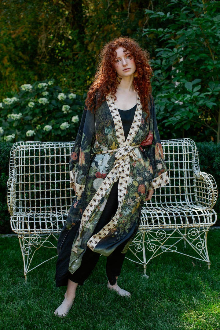 I Dream In Flowers Opera Duster Kimono Robe with Bees