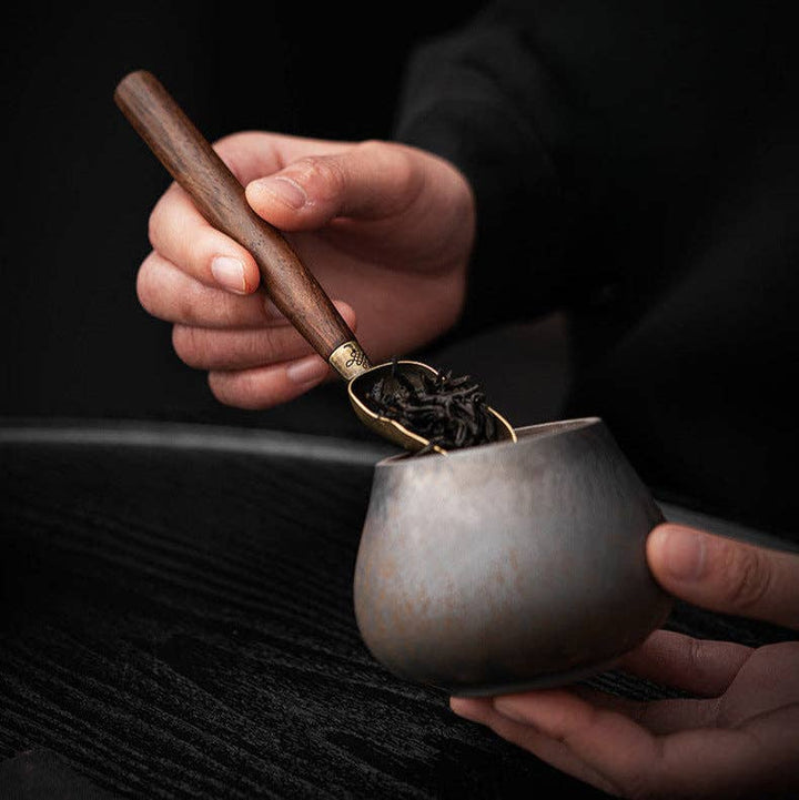Wooden Gongfu Tea Tools Set with Black Gold Holder