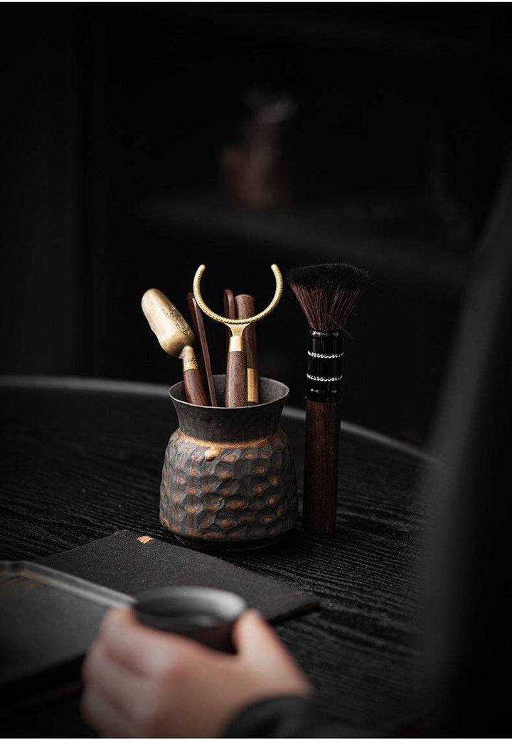 Wooden Gongfu Tea Tools Set with Black Gold Holder