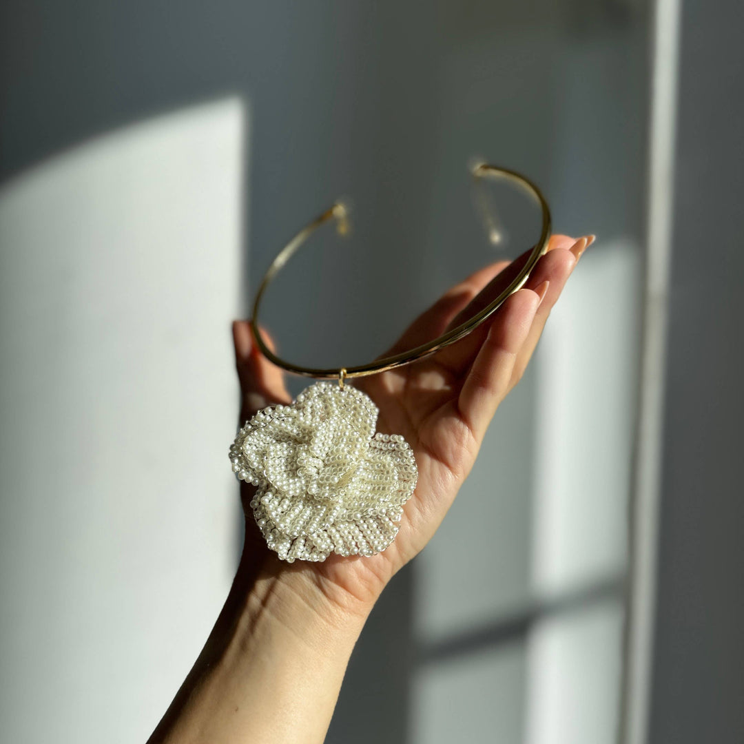 Genuine Pearl Beaded Floral Apliqué Choker