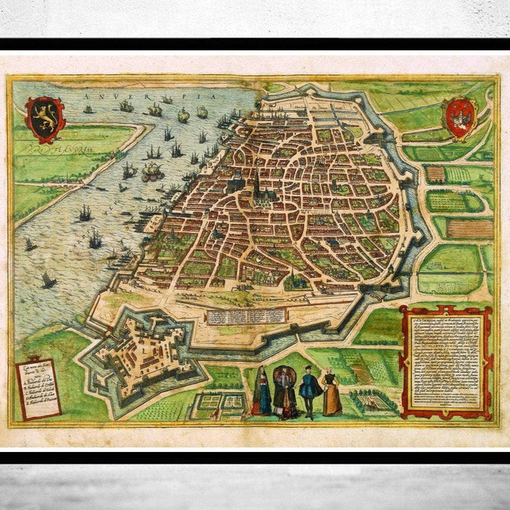 Old Map of Antwerp Anvers Belgium 1572 | Vintage Map Wall Art Print