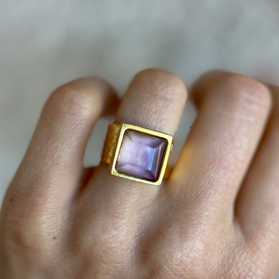 PRESENCE Amethyst 10mm Square Cut | 24k GF | Adjustable Ring