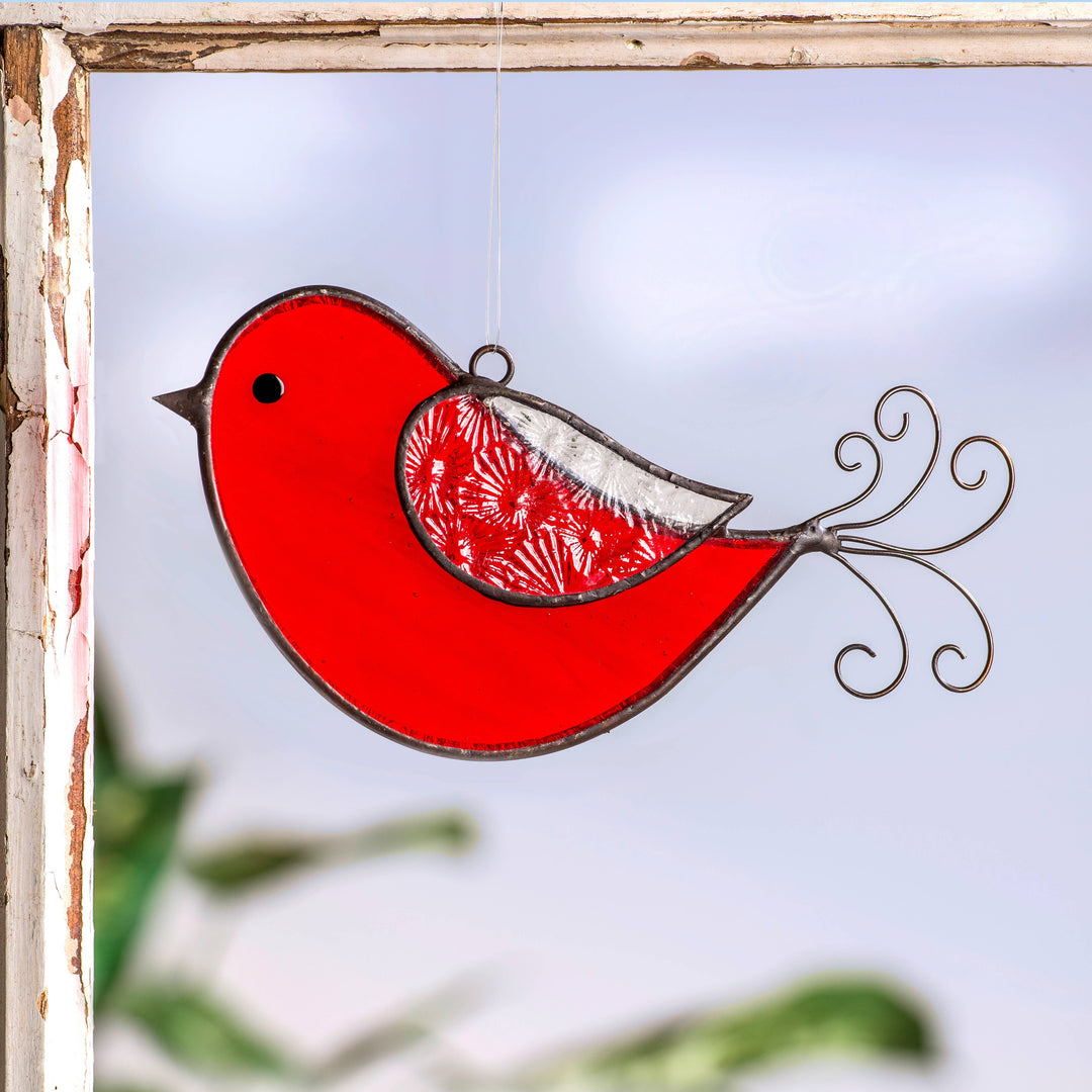 Bird Sun Catcher Ornament J Devlin Glass Art - Red