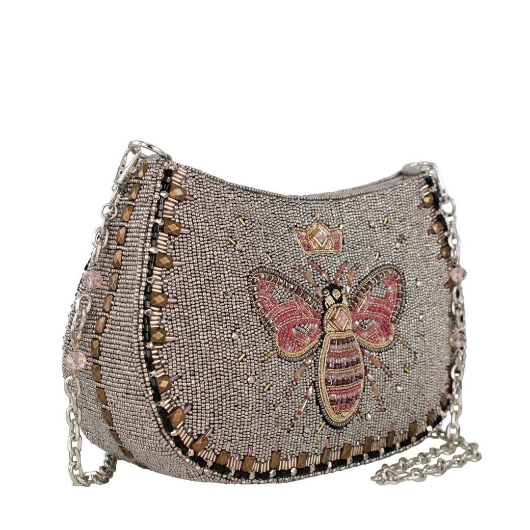 Crystal Buzz Beaded Bee with Crown Crossbody handbag