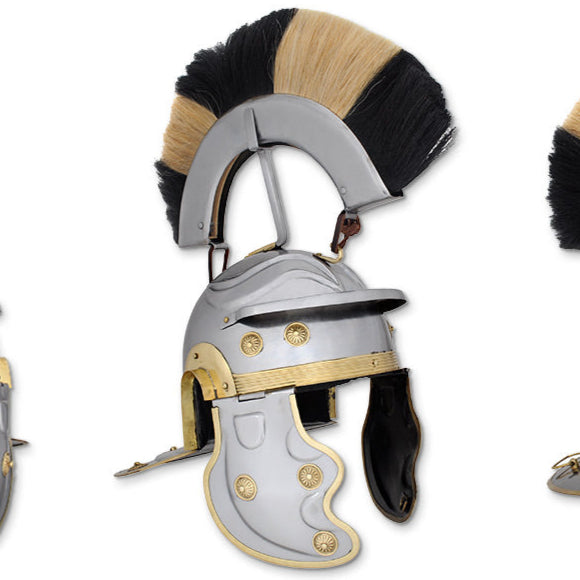 Roman Gallic Helmet, Black and White Crest, 18G