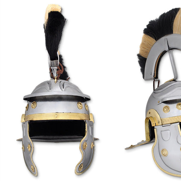 Roman Gallic Helmet, Black and White Crest, 18G