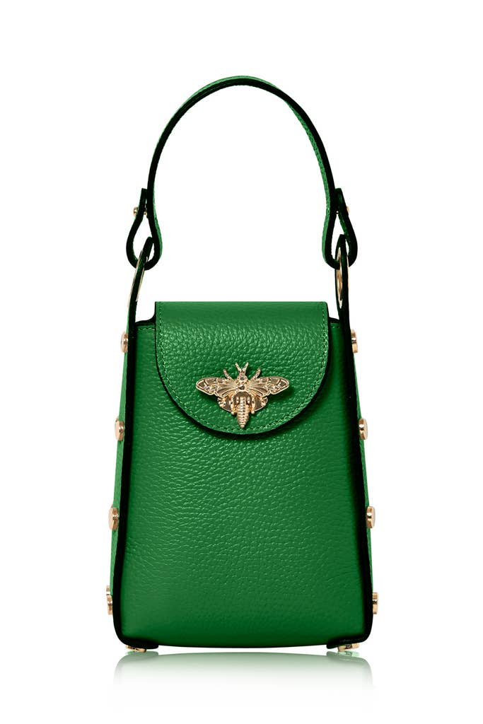 Italian Genuine Leather Mini Bee Bag with Gold Chain Strap
