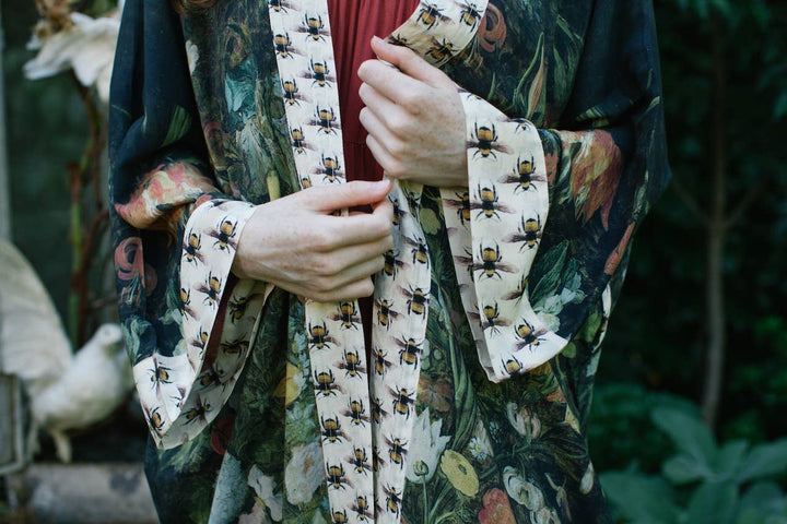 I Dream In Flowers Opera Duster Kimono Robe with Bees