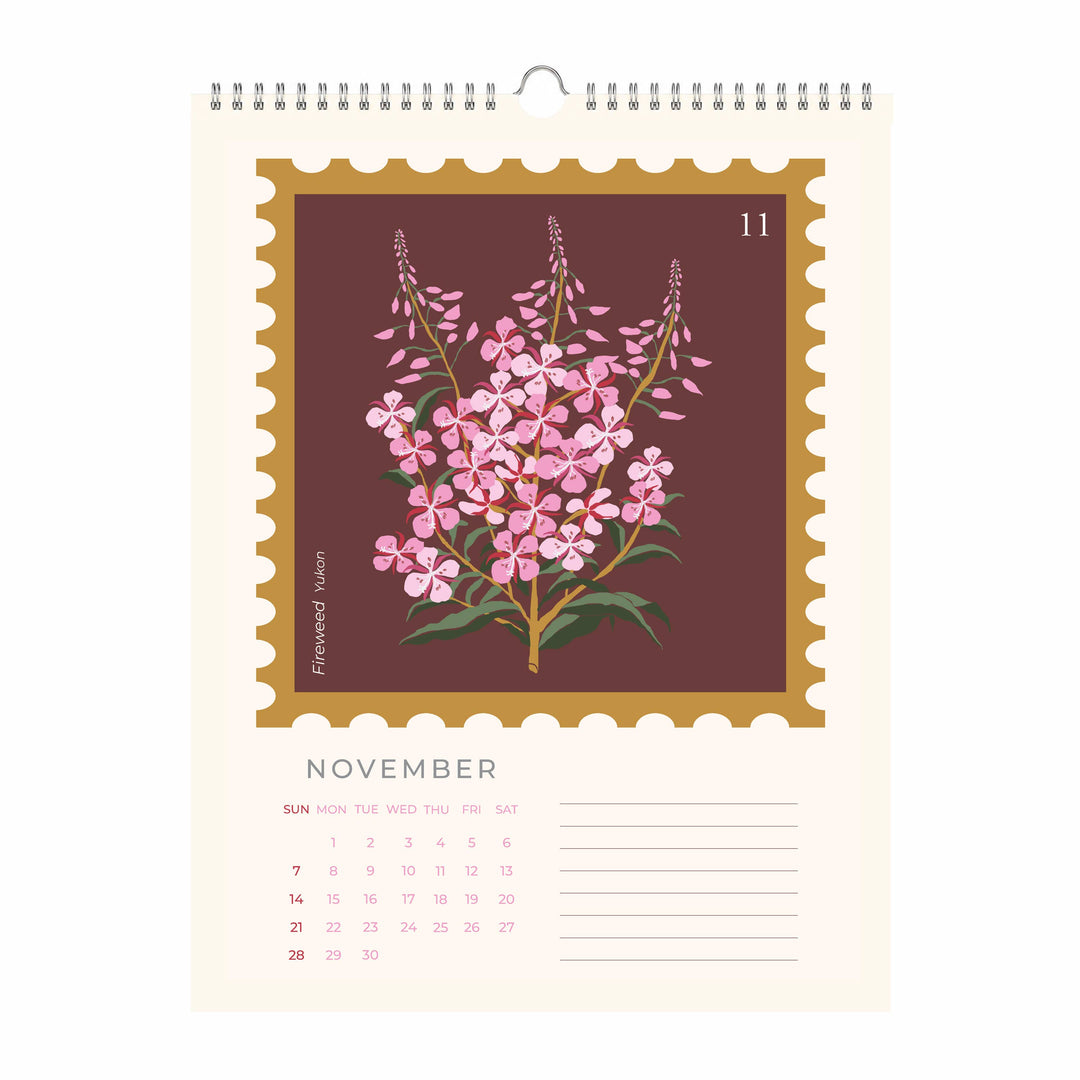 Oh Floral Canada 2027 Botanical Stamp Wall Calendar