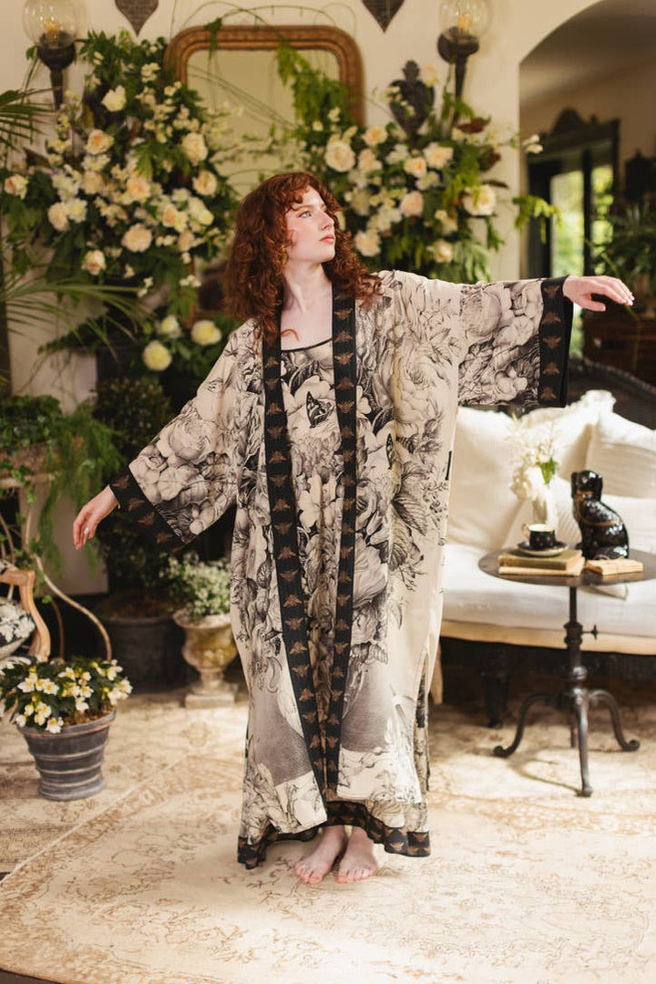 Honey & The Moon Opera Duster Kimono Robe w/ Florals & Bees