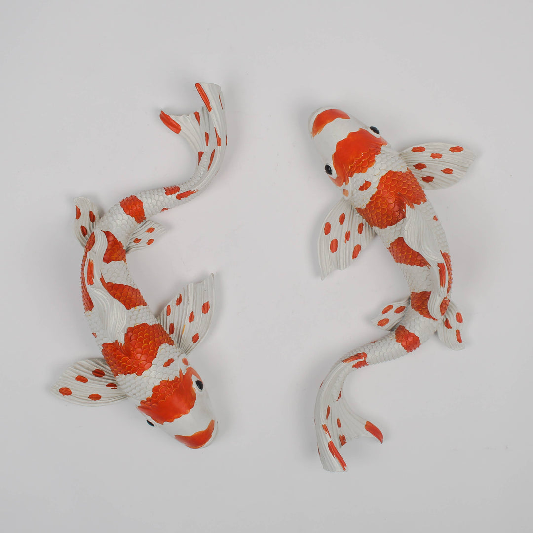 Orange & White Koi Carp Fish Ornament Decorative Figure Pair