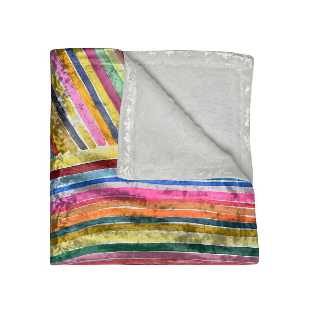 Rainbow Watercolor Stripe Crushed Velvet Throw