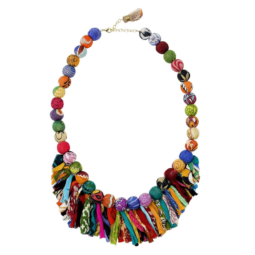 Kantha Crested Fringe Necklace