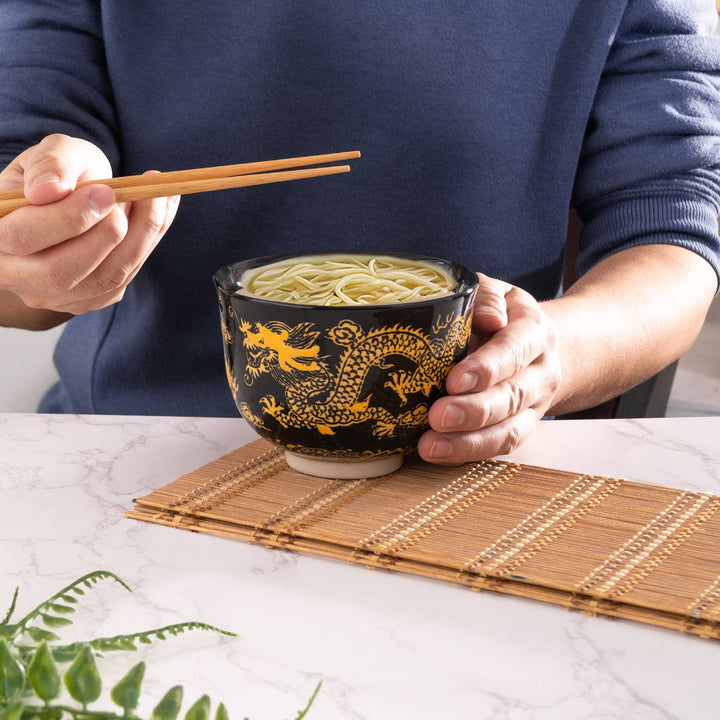 Black Dragon Design 18oz 5.25"D Bowl With Chopsticks Set