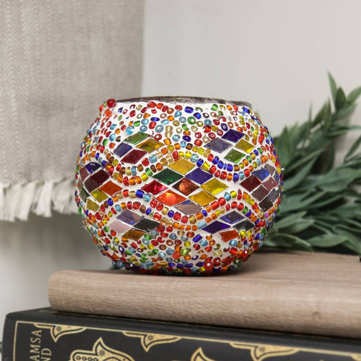 Turkish Mosaic Handmade Candle Holder (Multicolor Waves)