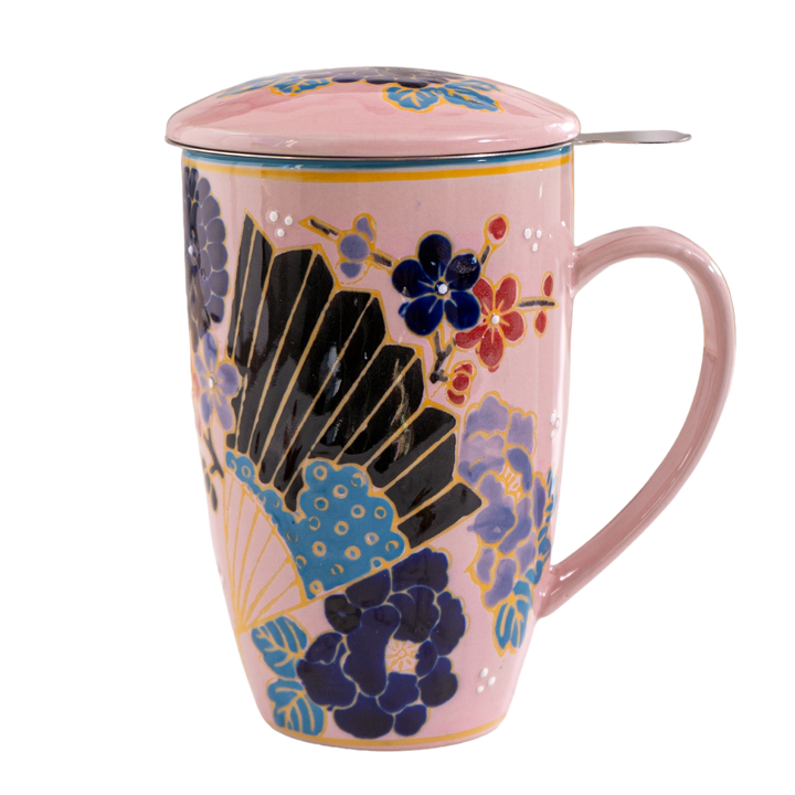 Festival Fan Design 15oz Tea Mug with Lid and Infuser